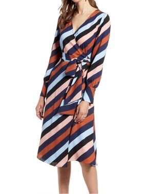 Halogen Colorblock Wrap Dress in Navy, Rust & Blush